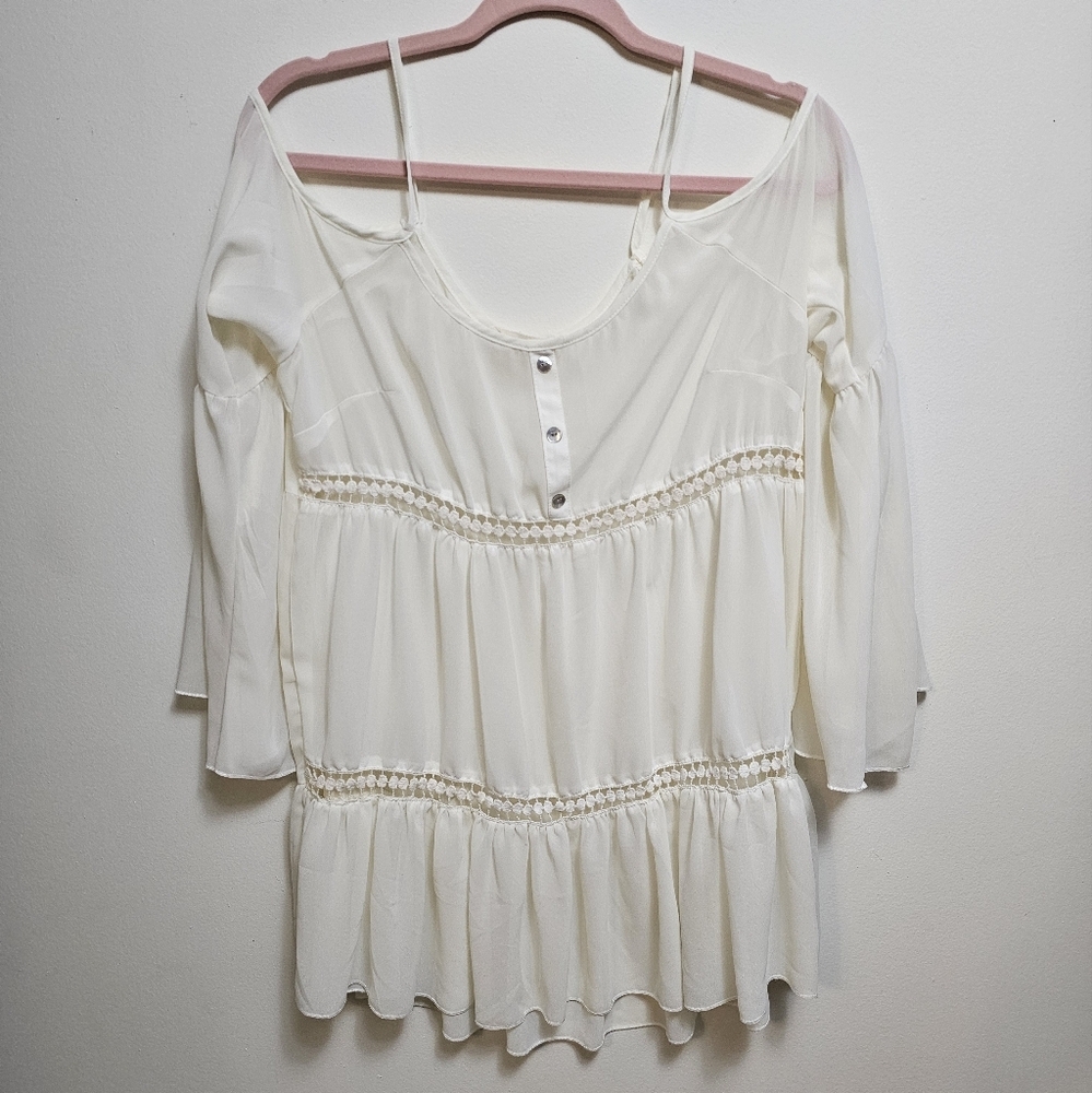 So Rad Med Ivory Cold Shoulder blouse with‎ bell sleeves